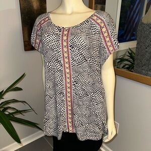 christopher & banks Cute Black White Top ~ Short Sleeve ~Petite XL